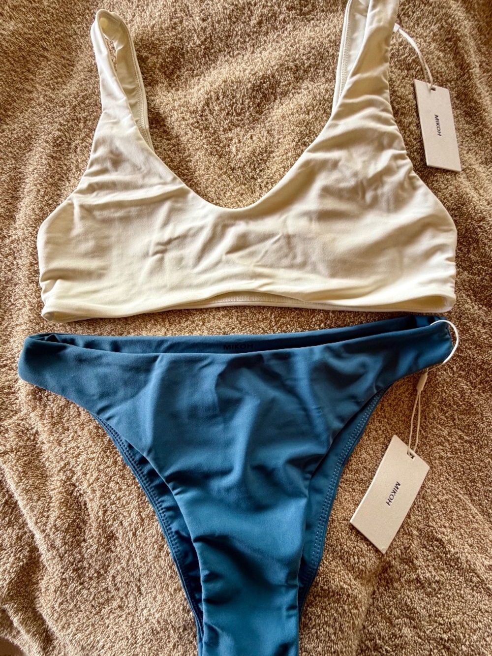 Mikoh 2 piece swim suit- size large- Noam Bottom Bleu- Rue Top Ecru